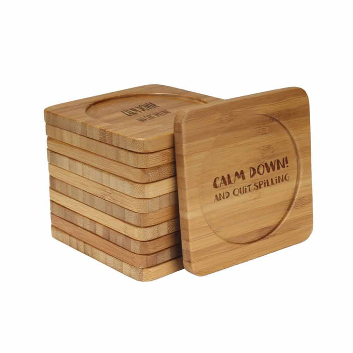 bamboomn Simple Phrases Square Custom Engraved Bamboo Coaster Set