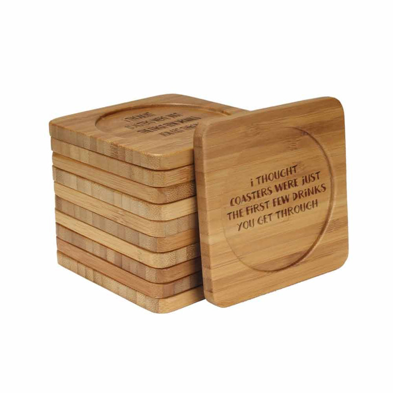 Simple Phrases Square Custom Engraved Bamboo Coaster Set
