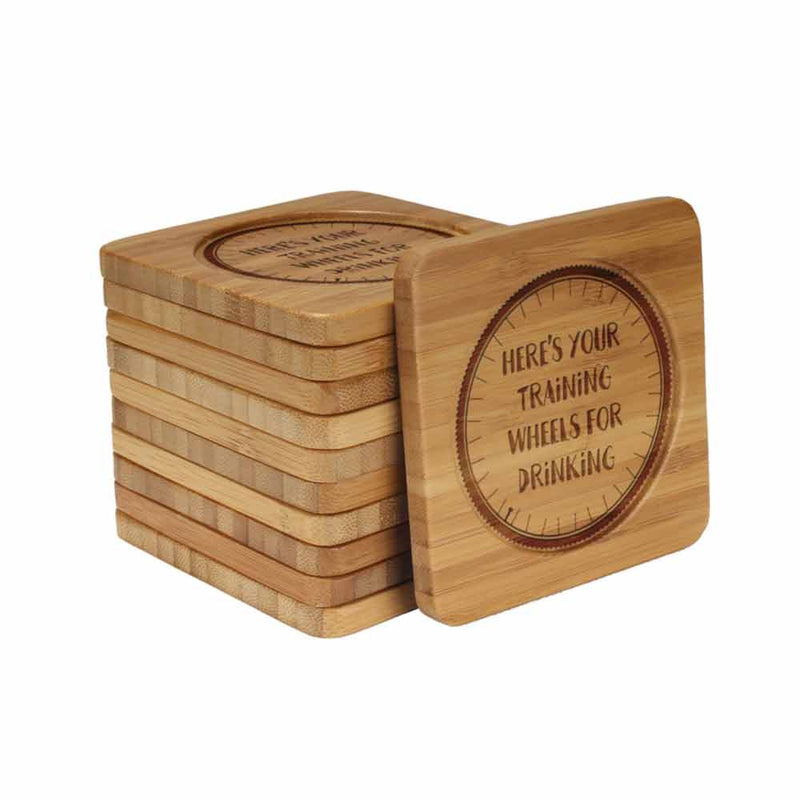 Simple Phrases Square Custom Engraved Bamboo Coaster Set