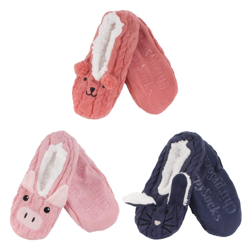 Animal Non-Slip Lined Slippers Socks, Assortment Pack 3 Pair