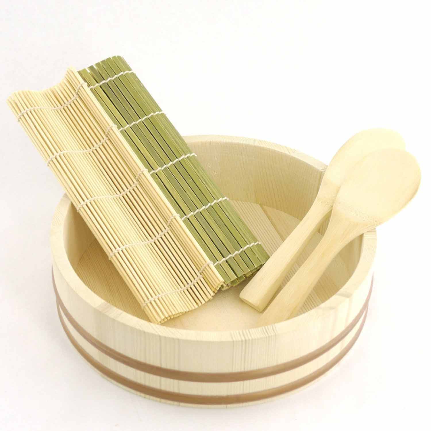 Sushi Oke Tub (Hangiri) with Sushi Making Accessory Pack - 5 Pcs set