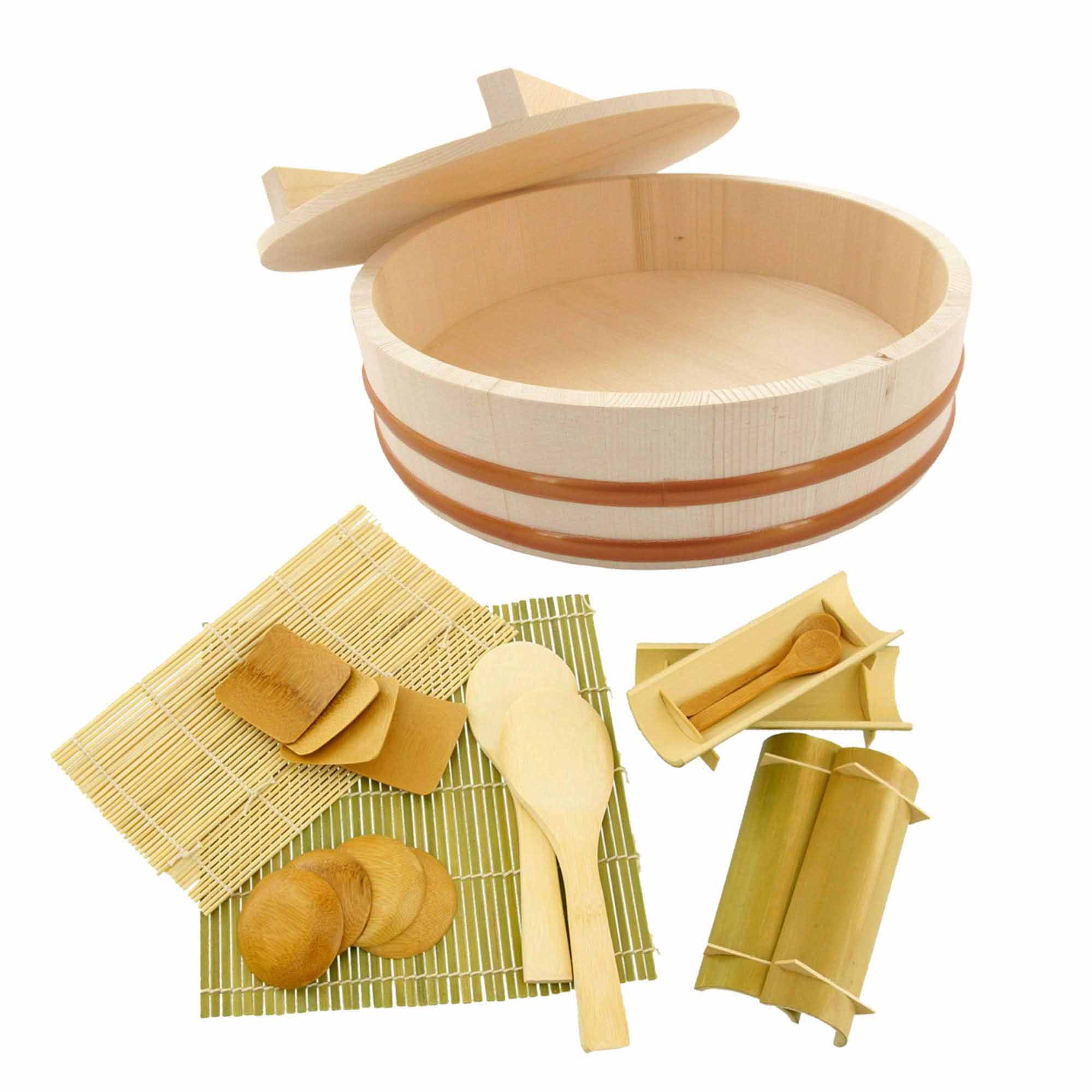 19pc Sushi Oke Tub with Lid Hangiri Sushi Making Set