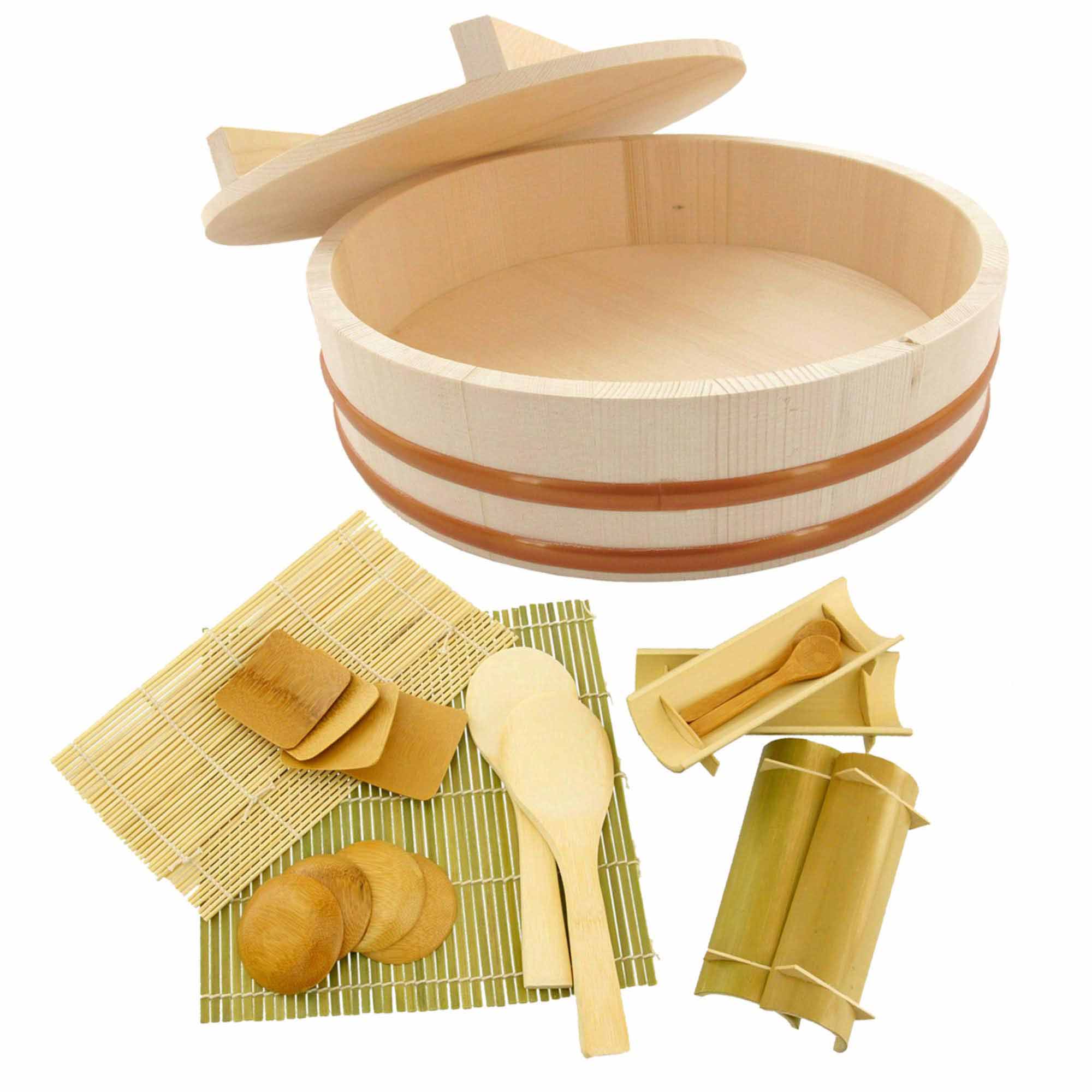 19pc Sushi Oke Tub with Lid Hangiri Sushi Making Set