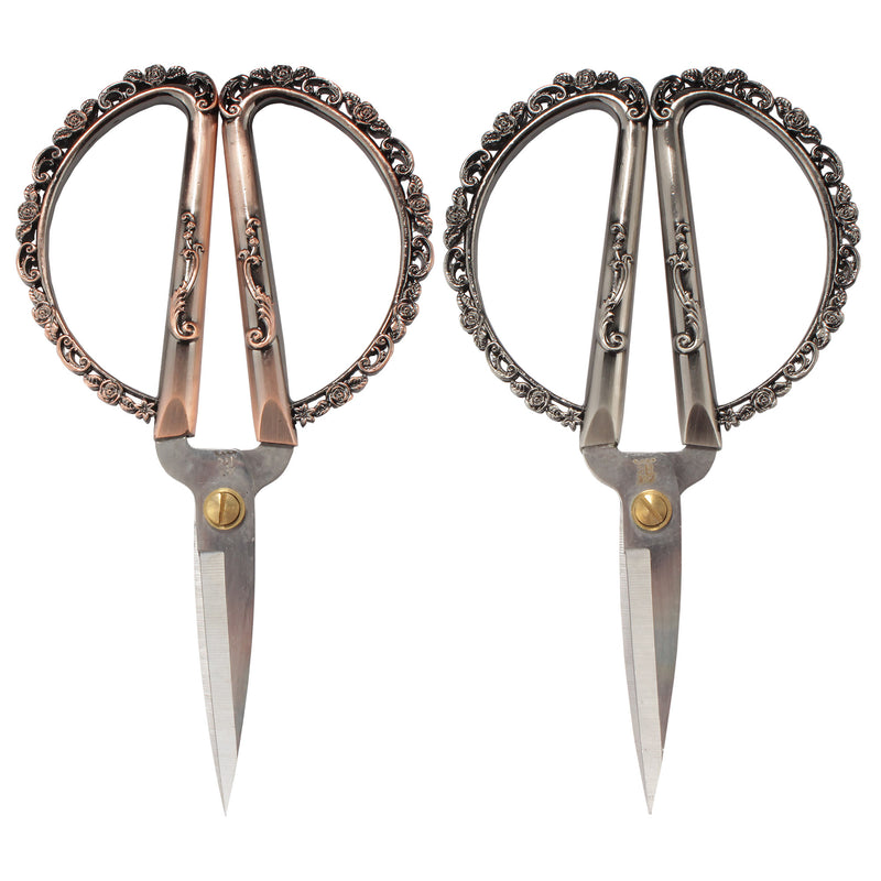 Embroidery Scissors with Delicate Rose Handles Copper, Gunmetal