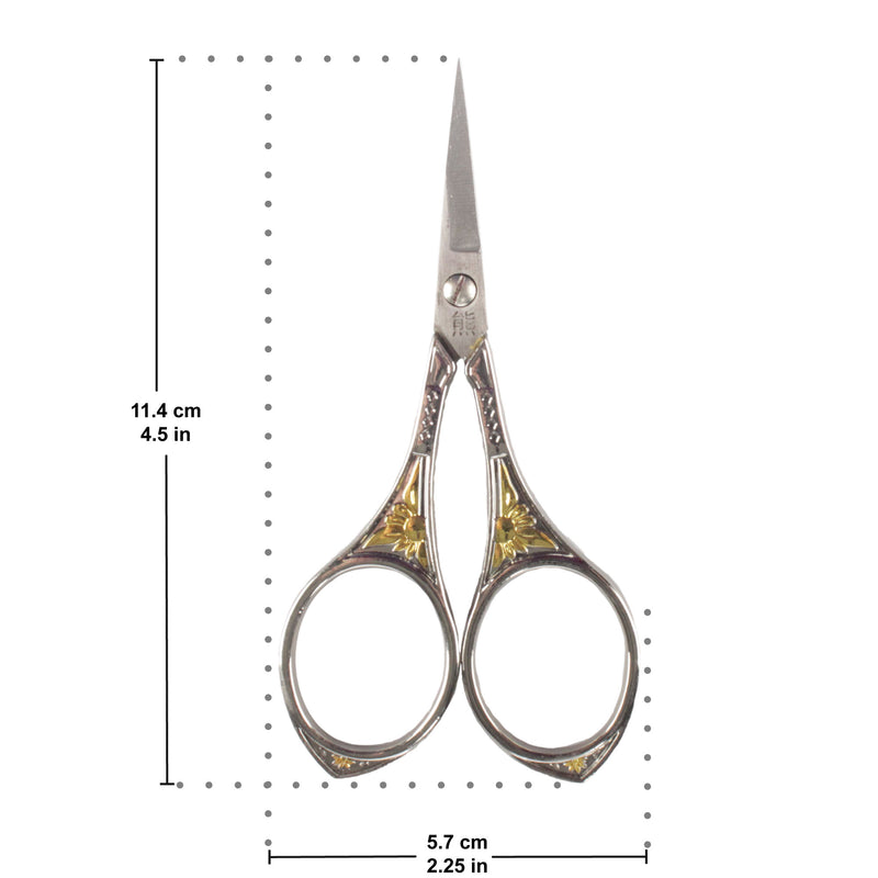 Embroidery Scissors with Decorative Sun Motif Handles Dimensions