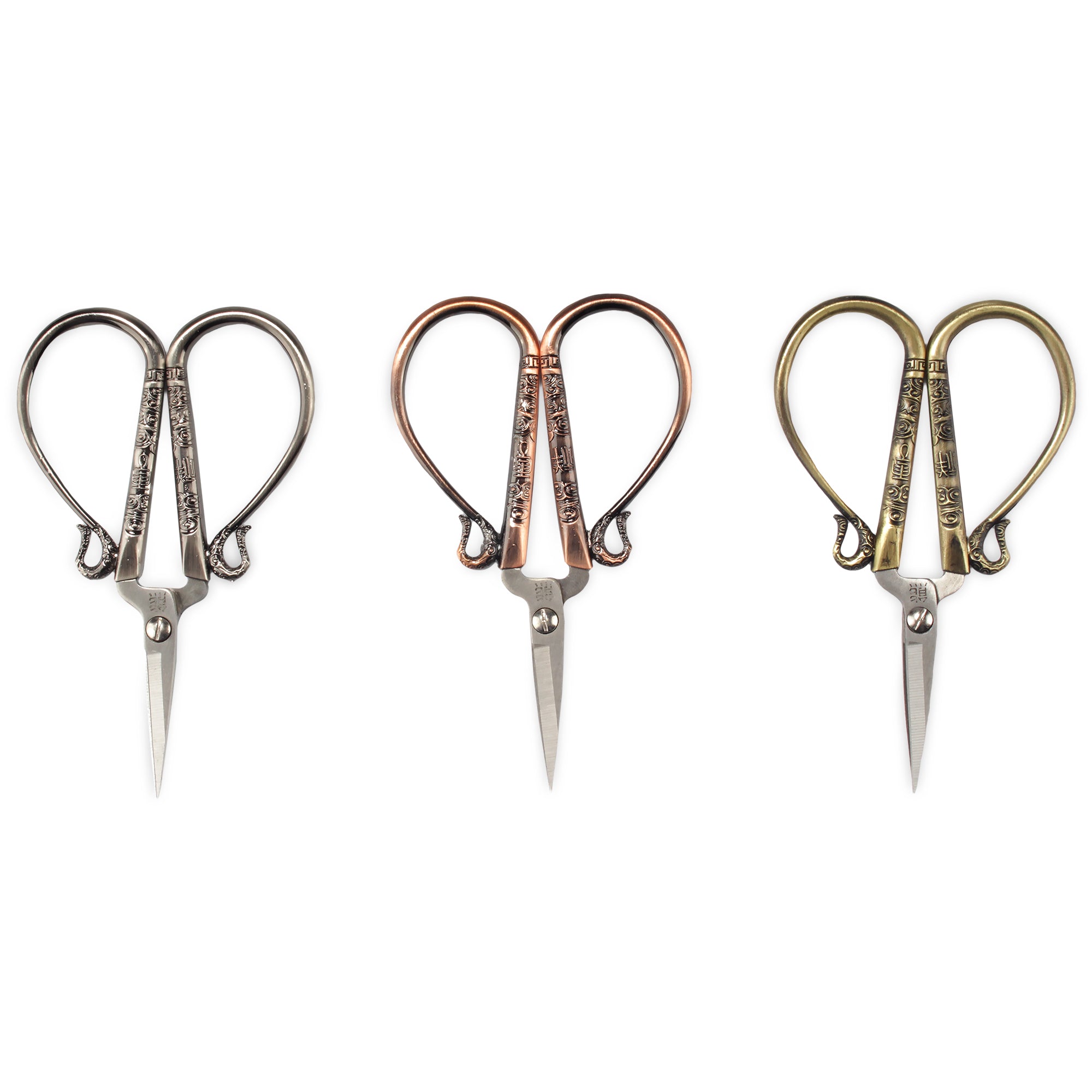 Embroidery Scissors with Traditional Chinese Handles Copper, Bronze, Silver
