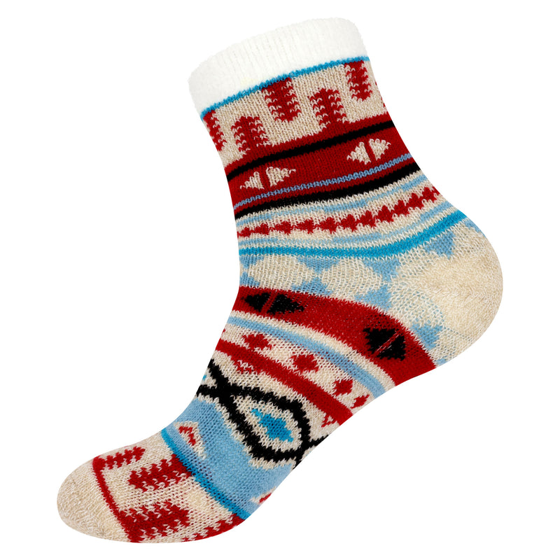red/blue/white/black patterned sock