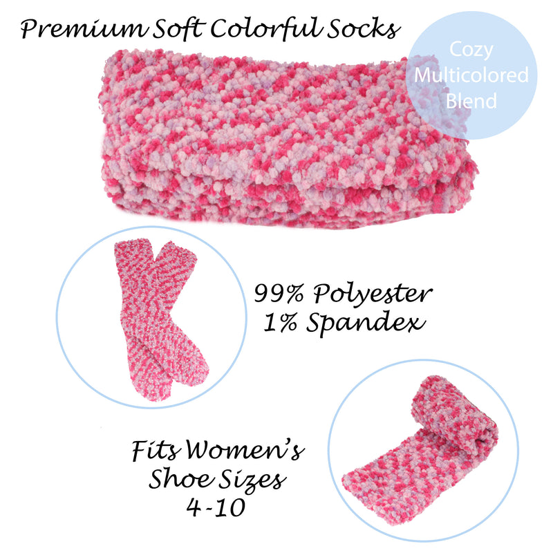 Premium Soft colorful socks - Cozy multicolored blend - 99% polyester, 1% spandex - fits women's shoe sizes 4 - 10