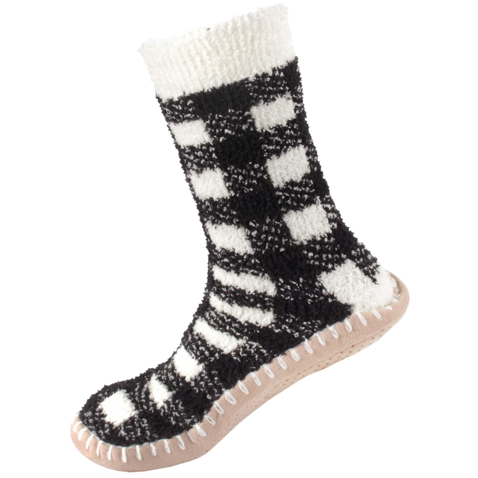 Slipper Socks in Black and White. Hand Knit Slipper, Hygge Sock
