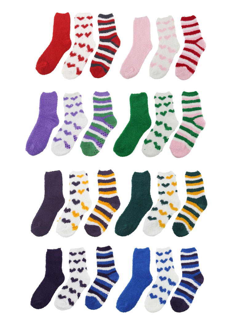 Fuzzy Heart/Stripe/Solid Sock Assortments