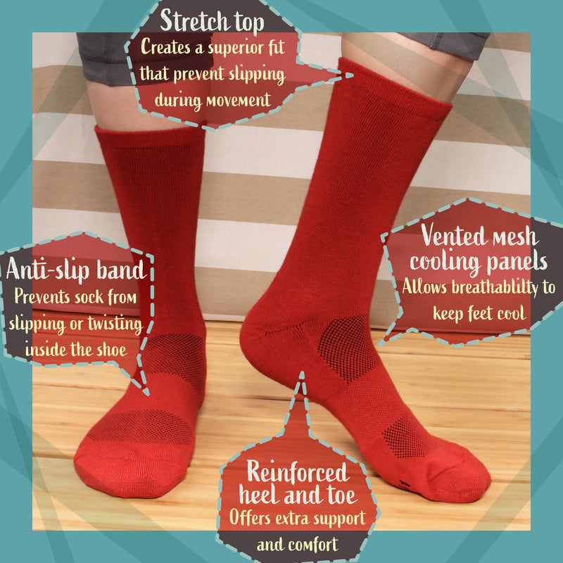 bamboo supported heel and toe  crew sock information chart