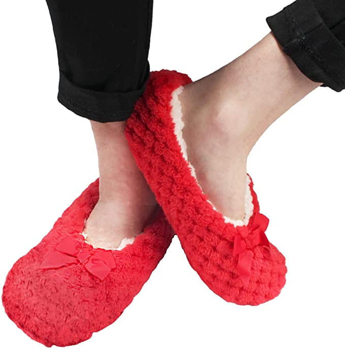 Red fuzzy slippers