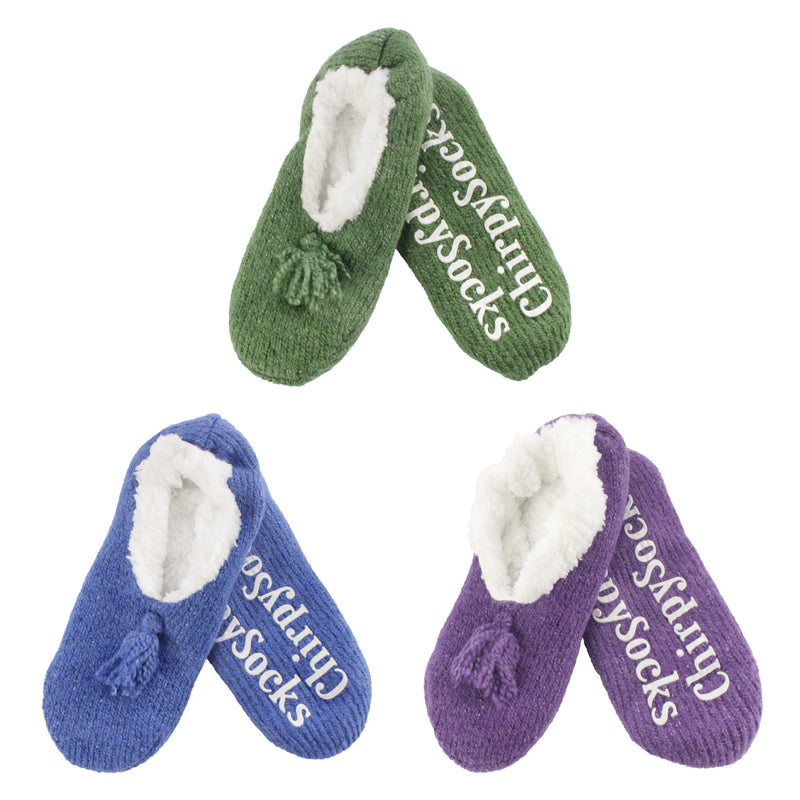 Adult Women's Fuzzy Non-Slip Fancy Yarn Slippers Socks, Assortment Pack