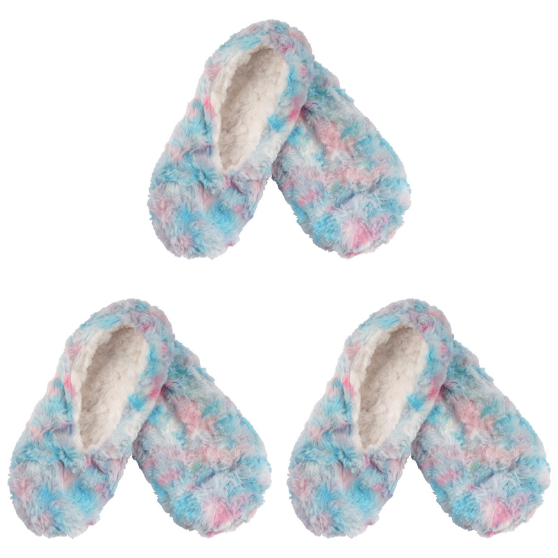 Adult Women's Fuzzy Multicolor Slippers Non-Slip Socks, 3 Pairs