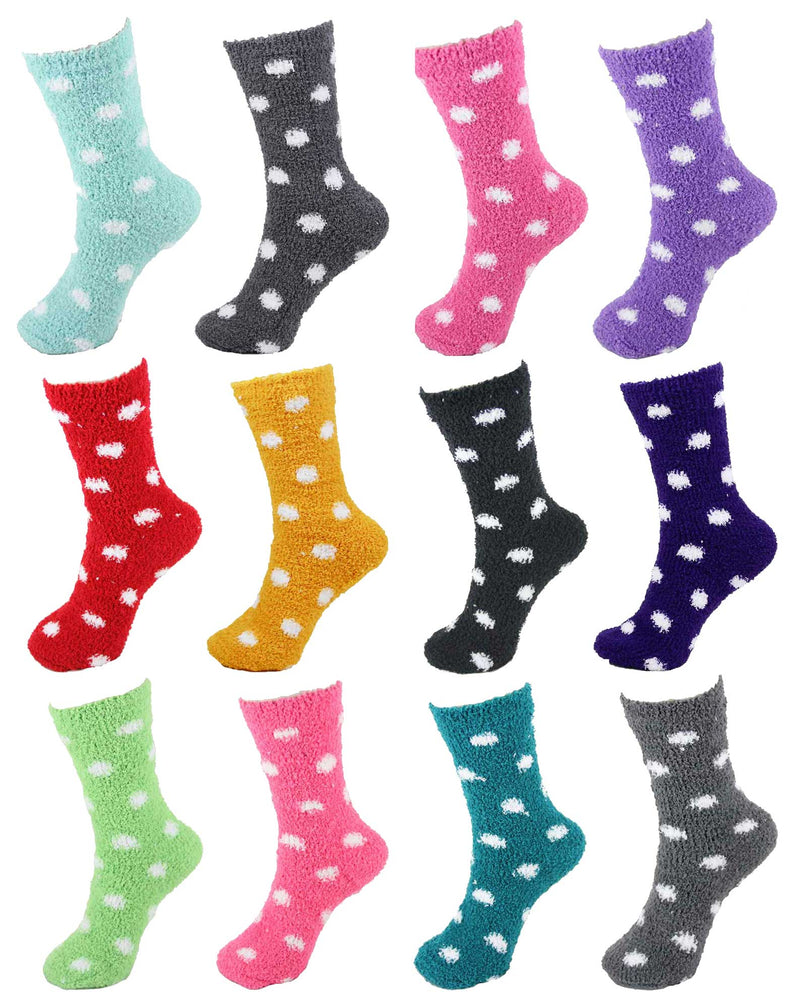 Women's Fuzzy Polka Dots Socks - 12 Pair