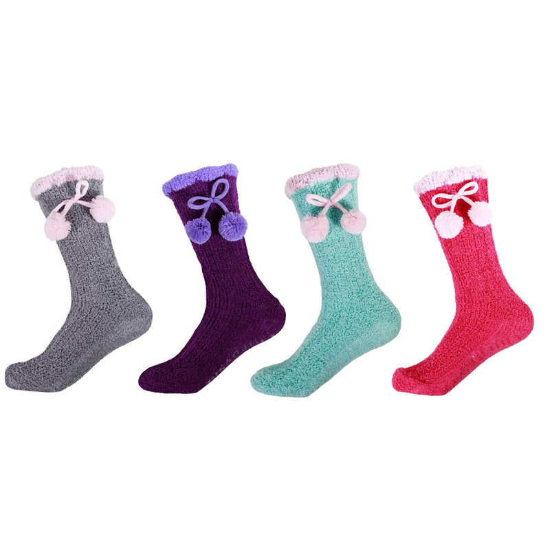 Women's Soft Warm Fuzzy Flush Non-Skid Chenille Crew Socks, 4 Pairs Assortment