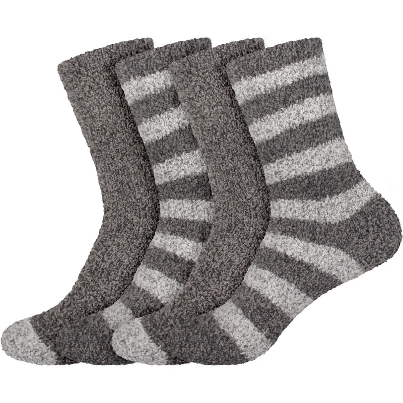 Women's Solid/Striped Two-Tone Fuzzy Socks