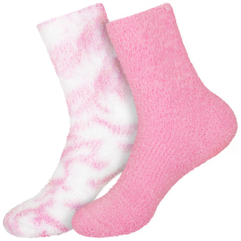 Women's Girl Fuzzy Warm Fluffy Tie-Dye Colorful Fun Crew Socks - 2 Pairs