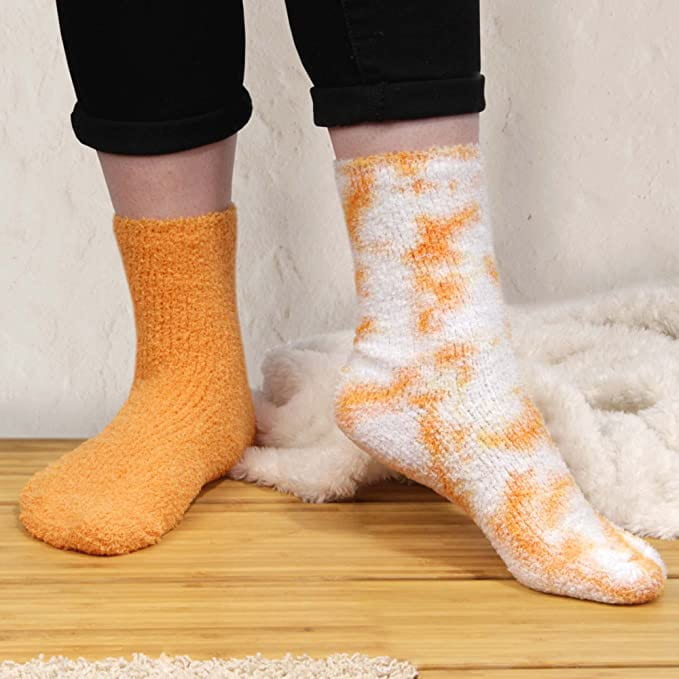Women's Girl Fuzzy Warm Fluffy Tie-Dye Colorful Fun Crew Socks - 4 Pairs