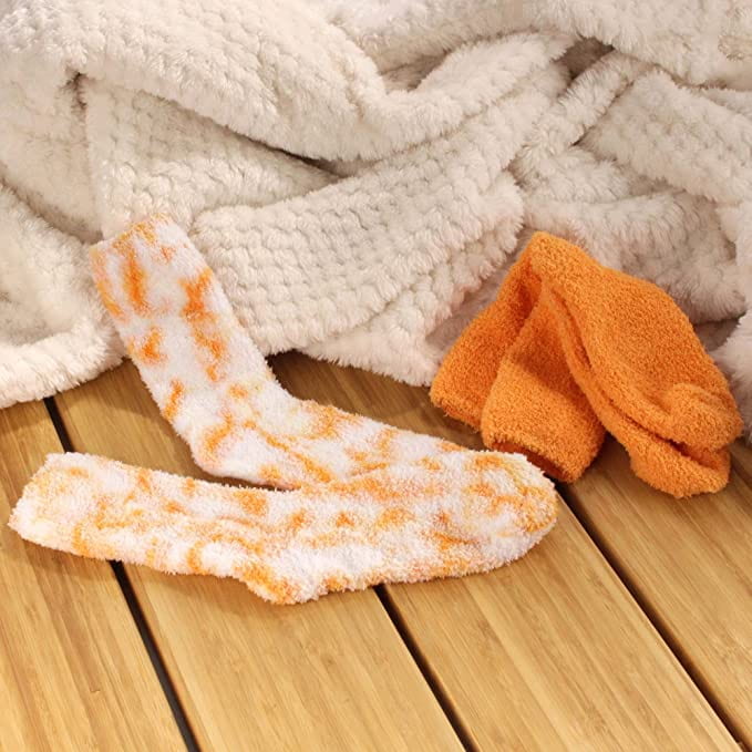 Women's Girl Fuzzy Warm Fluffy Tie-Dye Colorful Fun Crew Socks - 4 Pairs