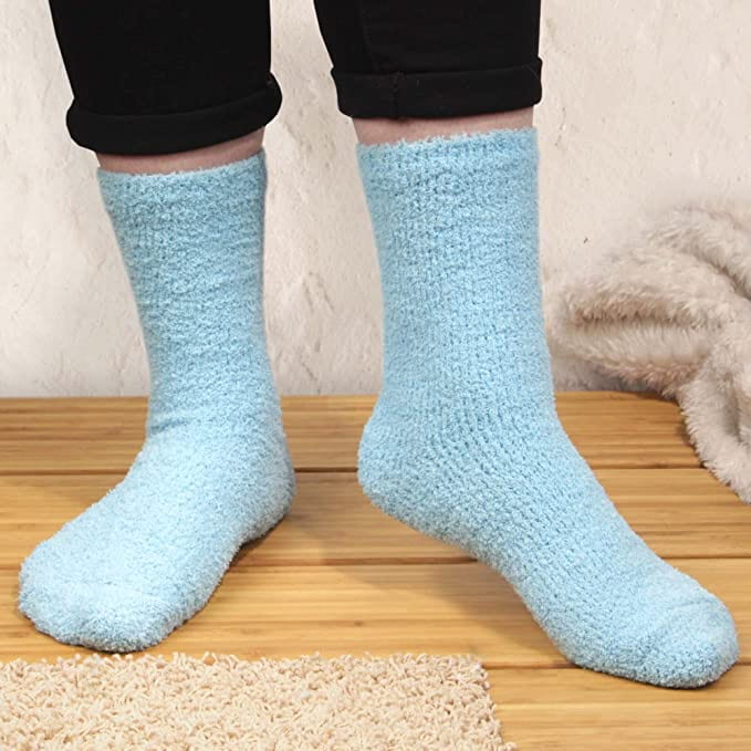 Women's Girl Fuzzy Warm Fluffy Tie-Dye Colorful Fun Crew Socks - 4 Pairs