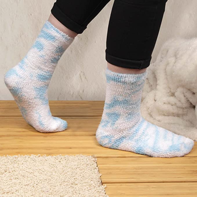 Women's Girl Fuzzy Warm Fluffy Tie-Dye Colorful Fun Crew Socks - 4 Pairs