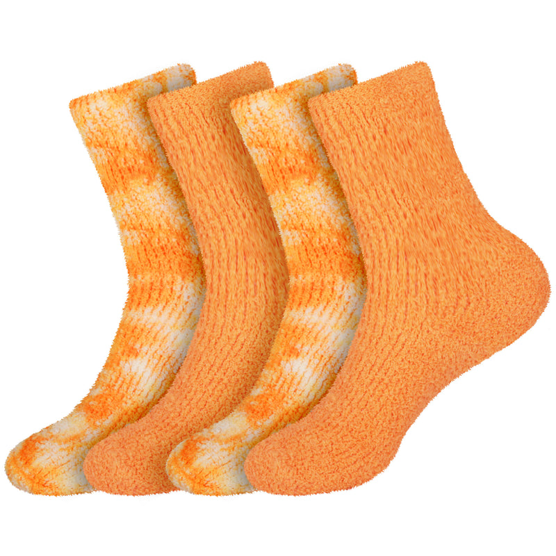 Women's Girl Fuzzy Warm Fluffy Tie-Dye Colorful Fun Crew Socks - 4 Pairs