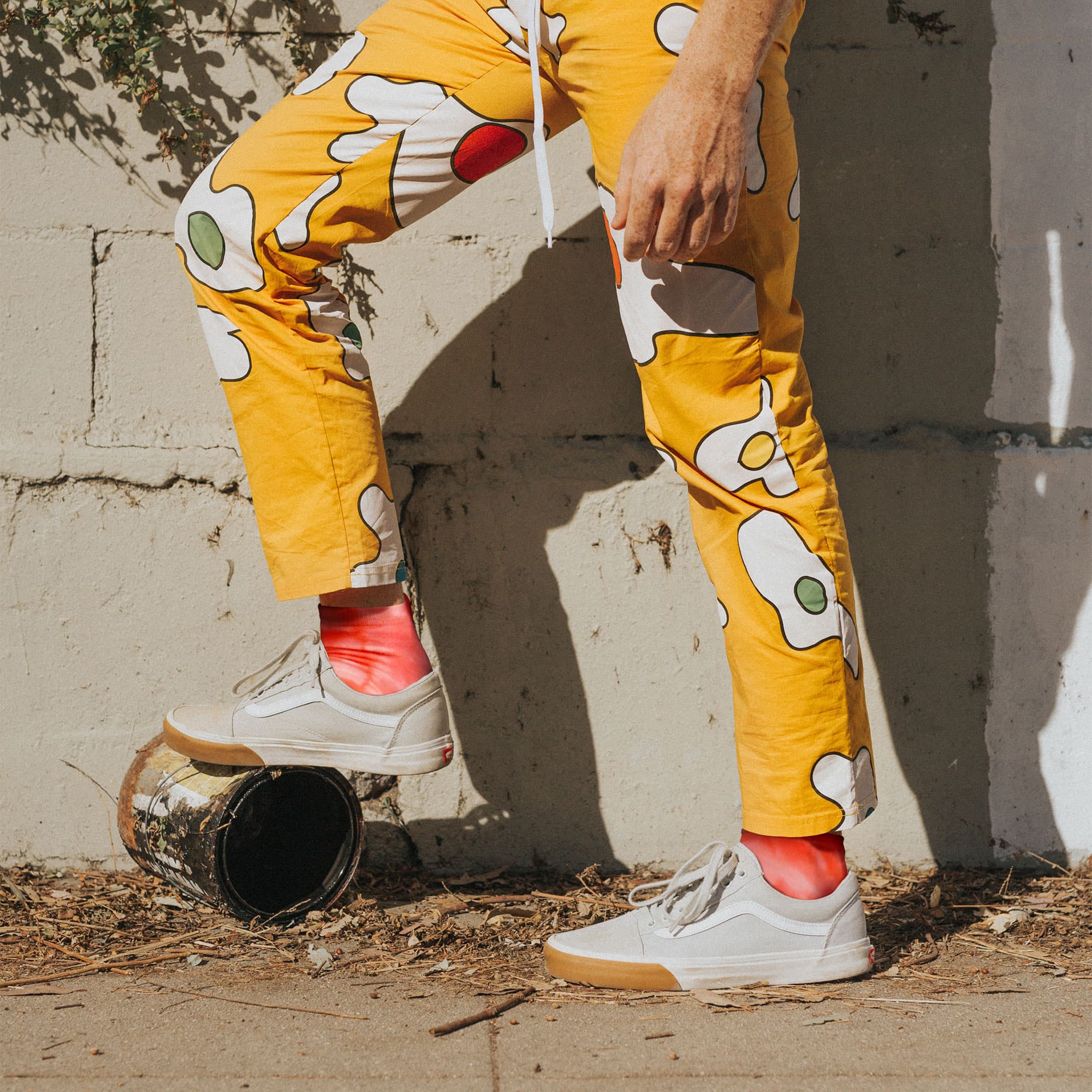 Person wearing tie dye socks