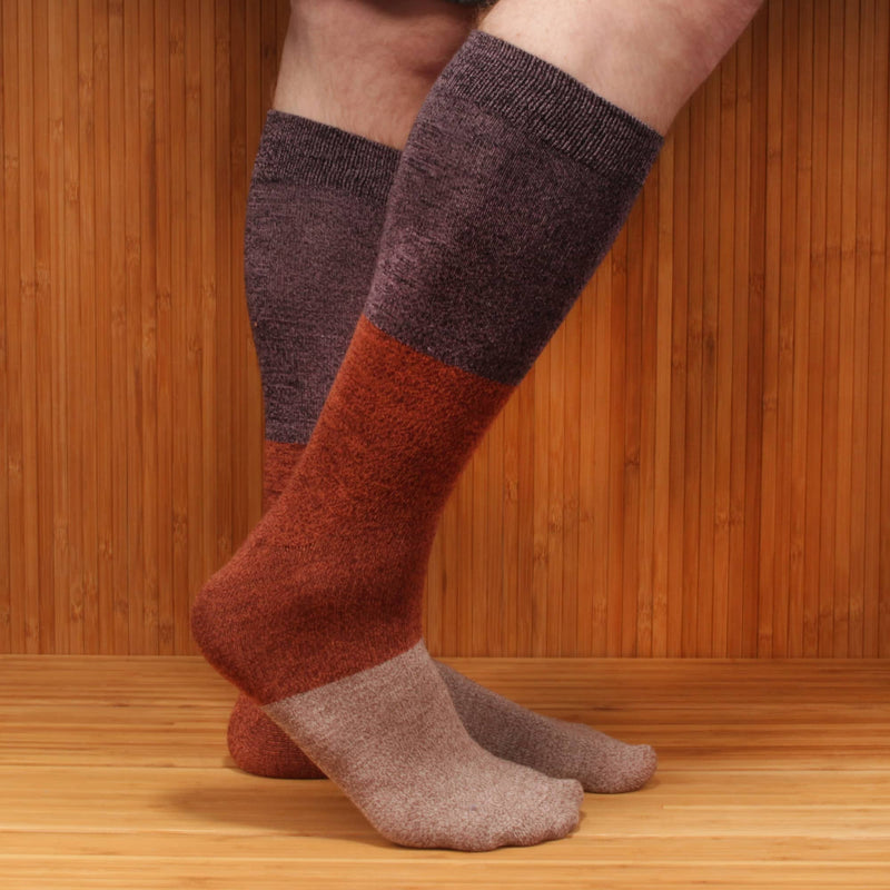 mens's purple red tan bamboo vintage three striped ankle socks