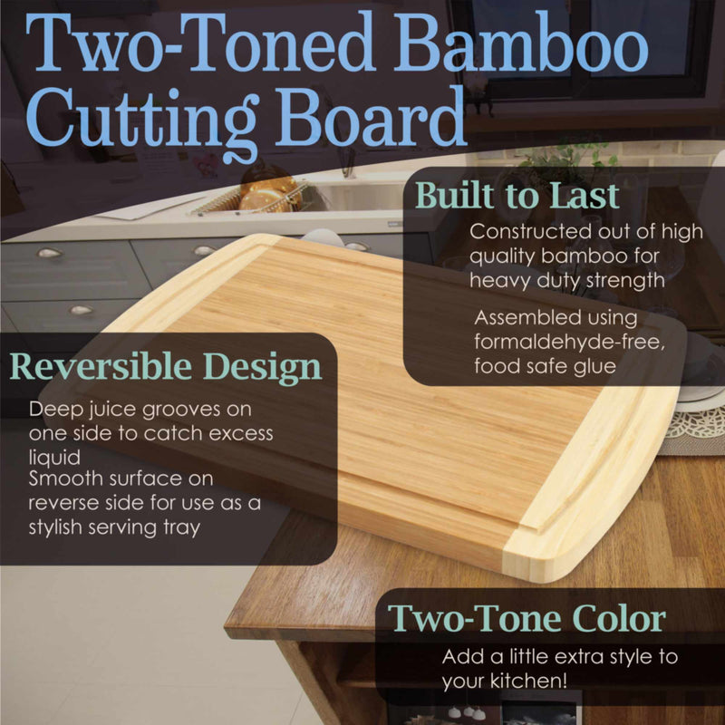 bamboo two tone cutting board infographic image