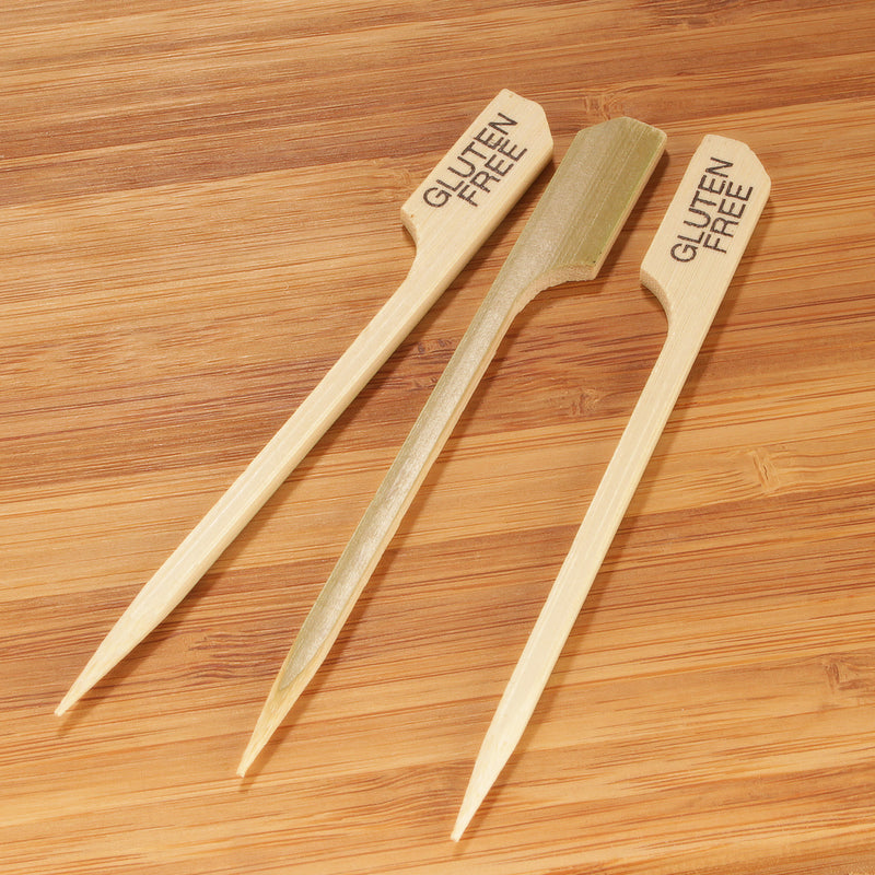 gluten free label bamboo paddle picks cutting board