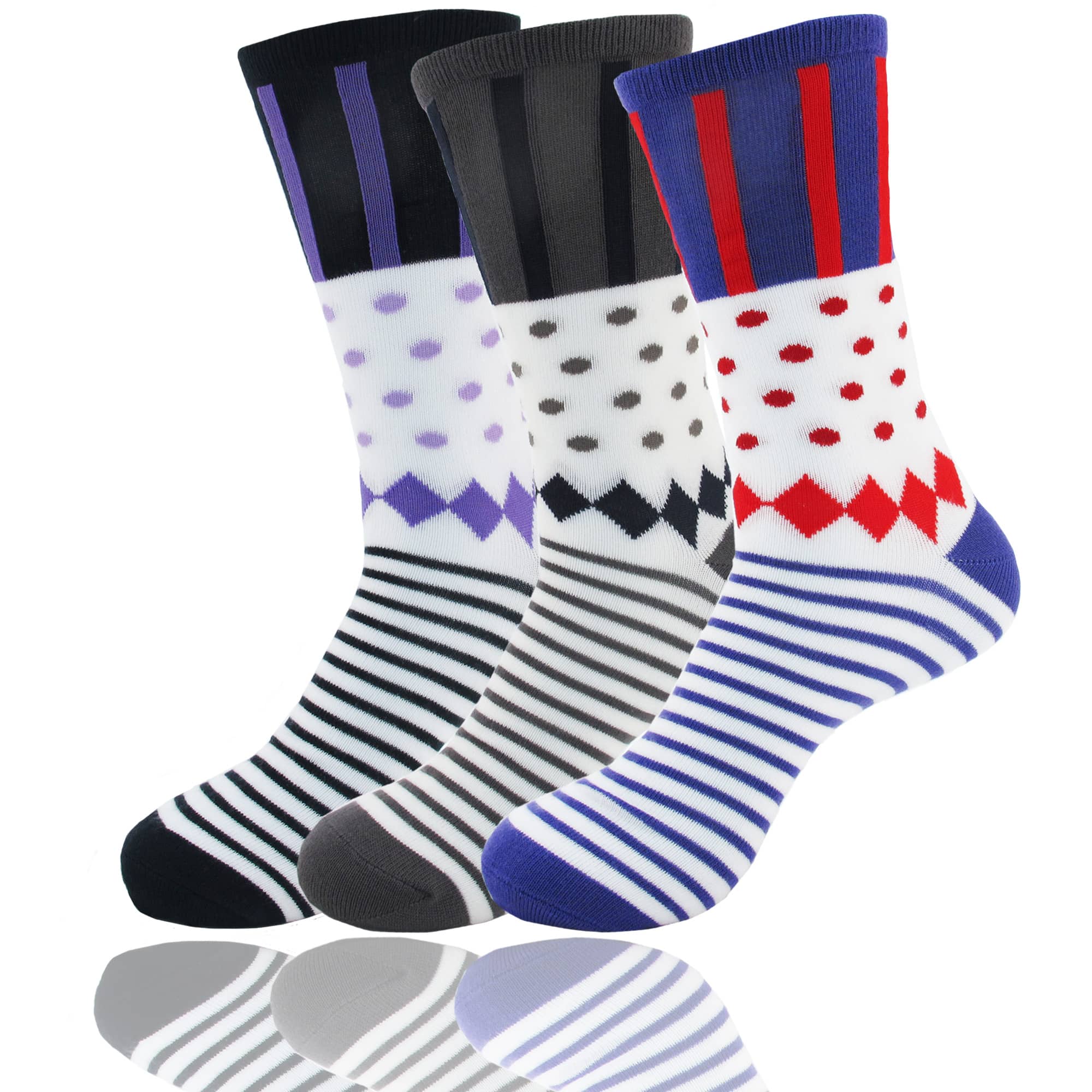 Women's Bamboo Colorful Polka Dot Stripe Socks: 3 Pair