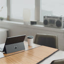 bamboo slat table runner carbonized with black border lifestyle image on desk