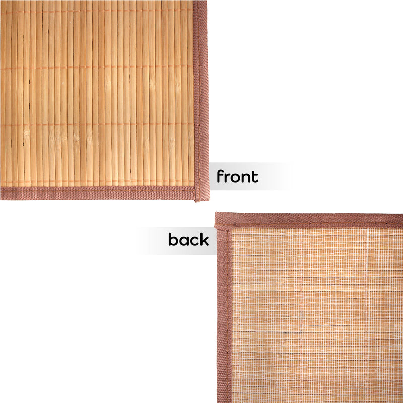 bamboo slat table runner carbonized with brown border front and back view