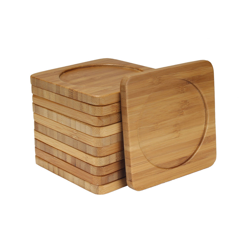 Teak Wood Coasters Set of 4, Square with Inner Square 9cm. Bamboo