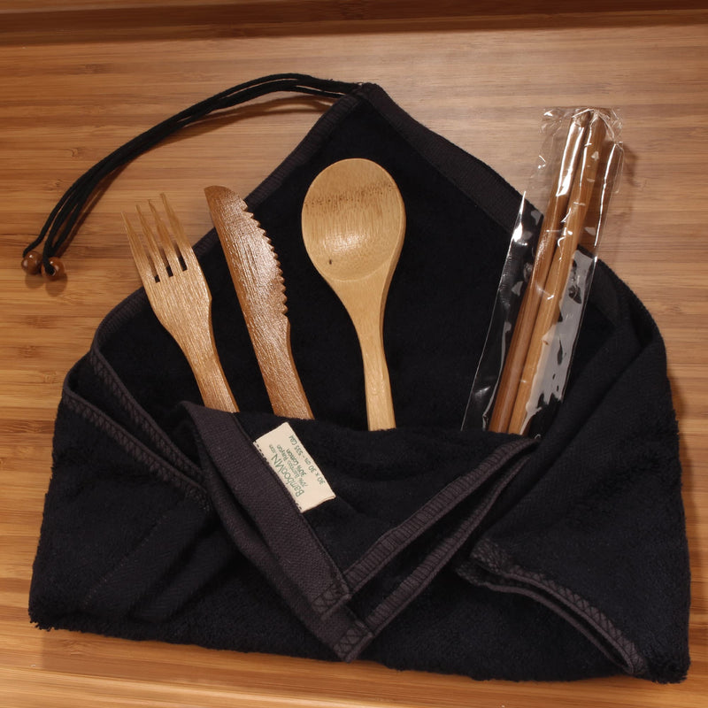 bamboo travel utensils wash cloth set black