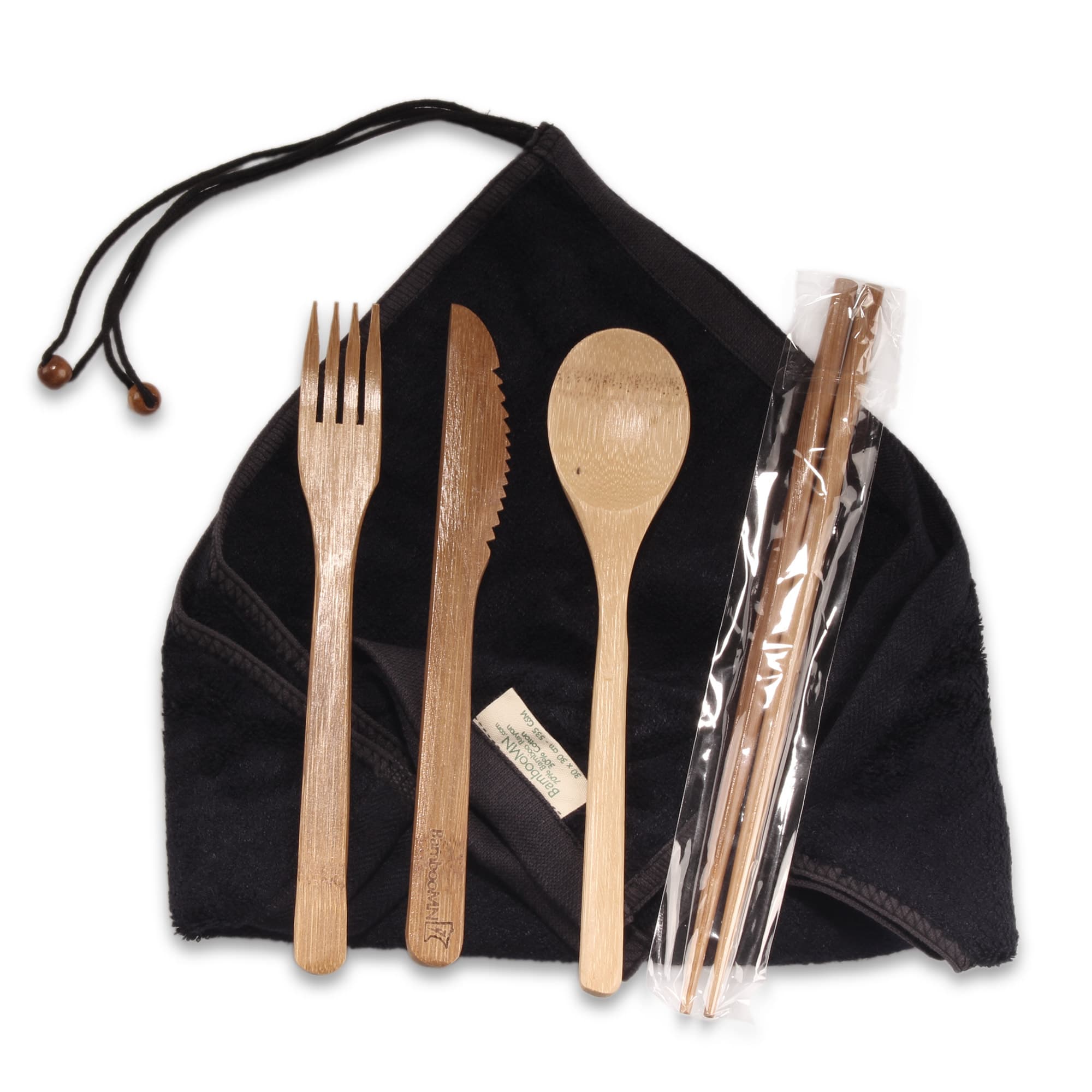 Bamboo Wash Cloth Utensil Set Black