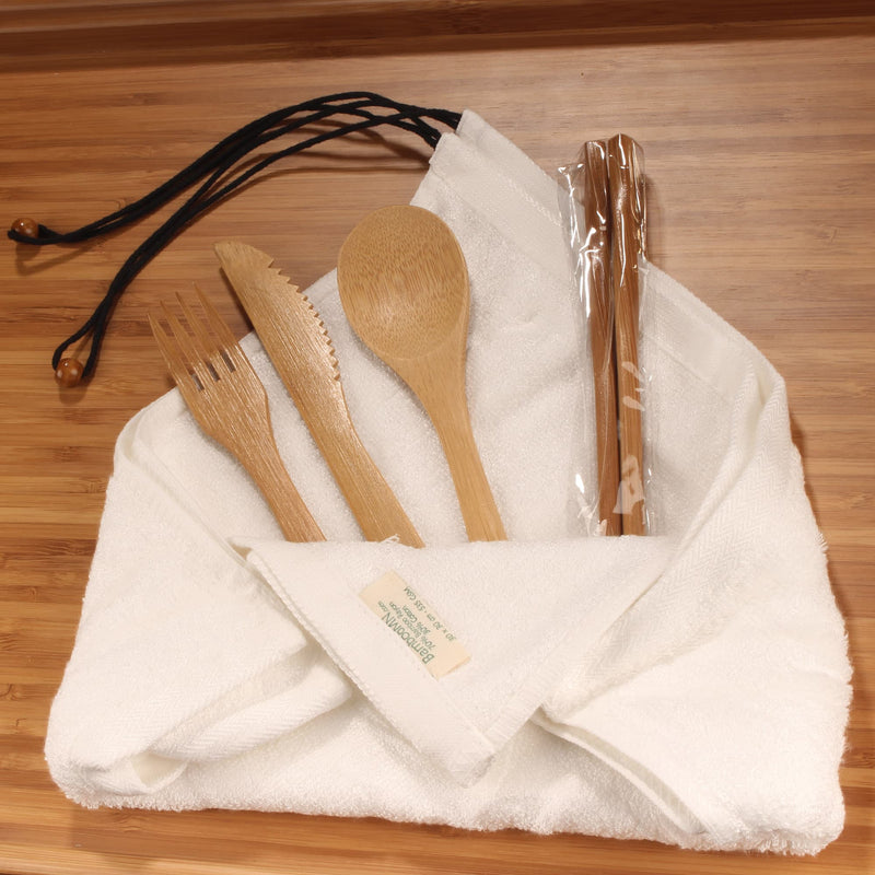 bamboo travel utensils wash cloth set white cream