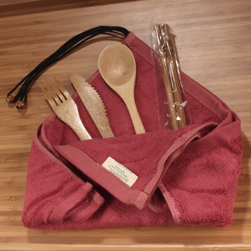 bamboo travel utensils wash cloth set red lifestyle