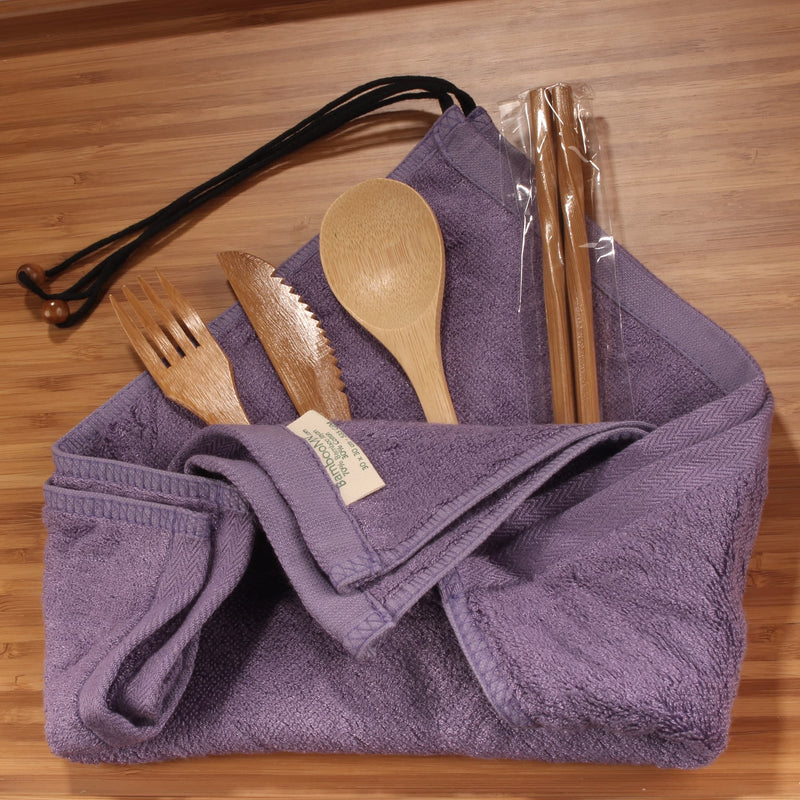 bamboo travel utensils wash cloth set eggplant purple
