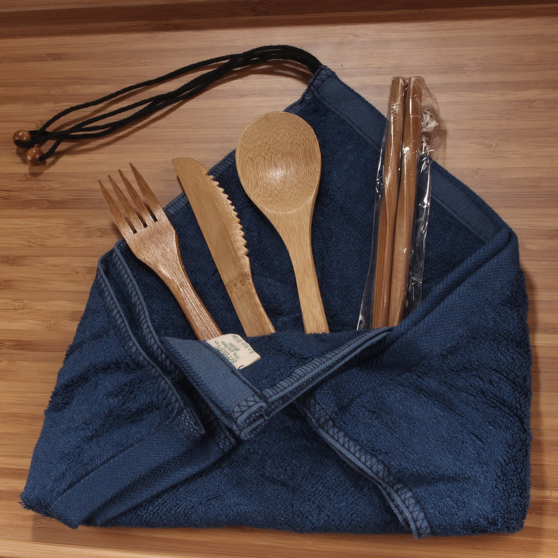 bamboo travel utensils wash cloth set blue royal