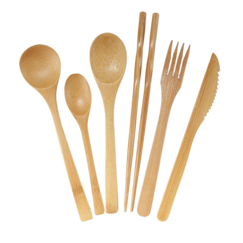 Natural Eco-friendly Reusable Bamboo Cutlery Set 8 pieces Lunch