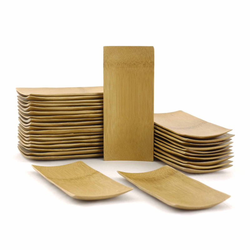 Small Solid Bamboo Dishes - 5.9" x 2.6" Rectangle - Sharp Edge/ Oval