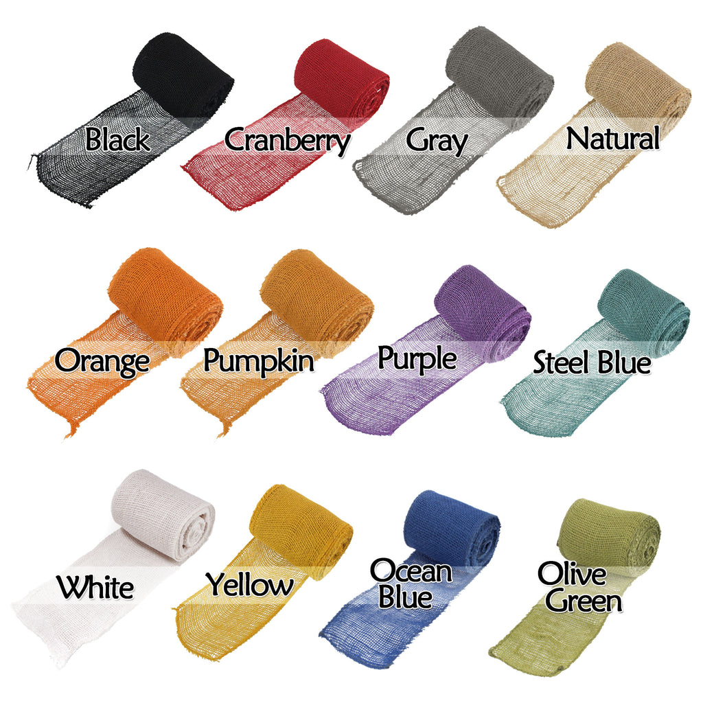 5.5" Inch wide Burlap Fabric Craft Ribbon Roll- 10 Yards - Hemp Jute - 12 Color Options black, cranberry, yellow, grey, orange, pumpkin, purple, steel blue, white, olive green, ocean blue and natural
