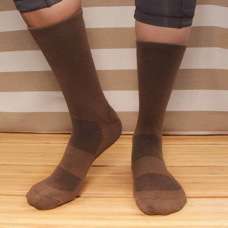 brown bamboo supported heel and toe crew socks