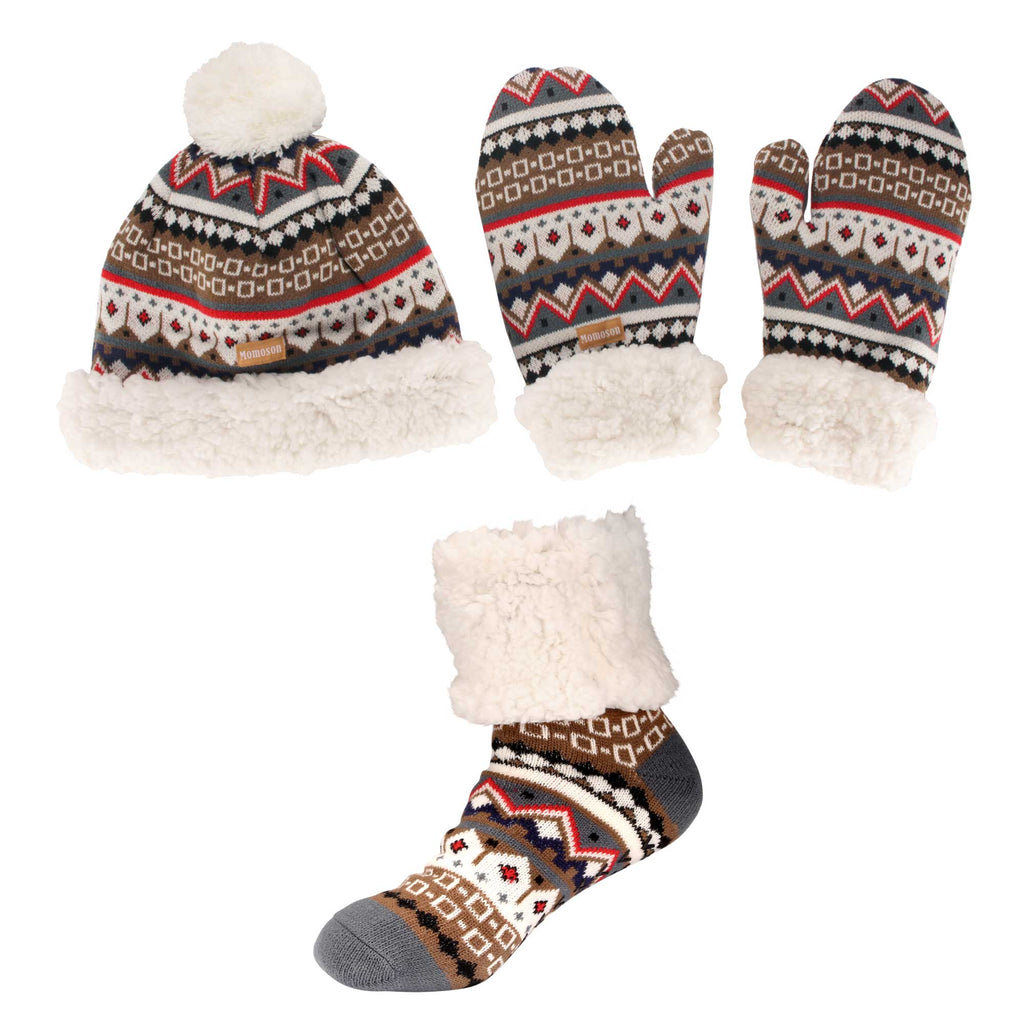 C.C 3pc Warm Chunky Soft Stretch Pom Pom Beanie, Gloves And Scarves Set