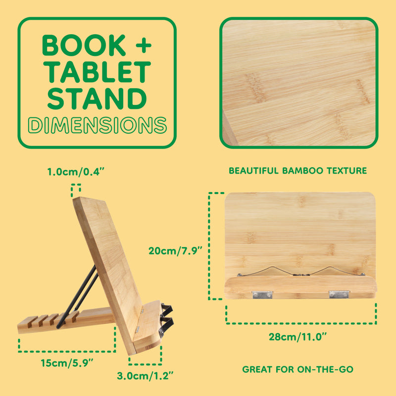 Bamboo Book Stand for Reading, a Cookbook Stand / Recipe Book Holder, Sheet Music Stand, Art Easel, Phone or Tablet Stand