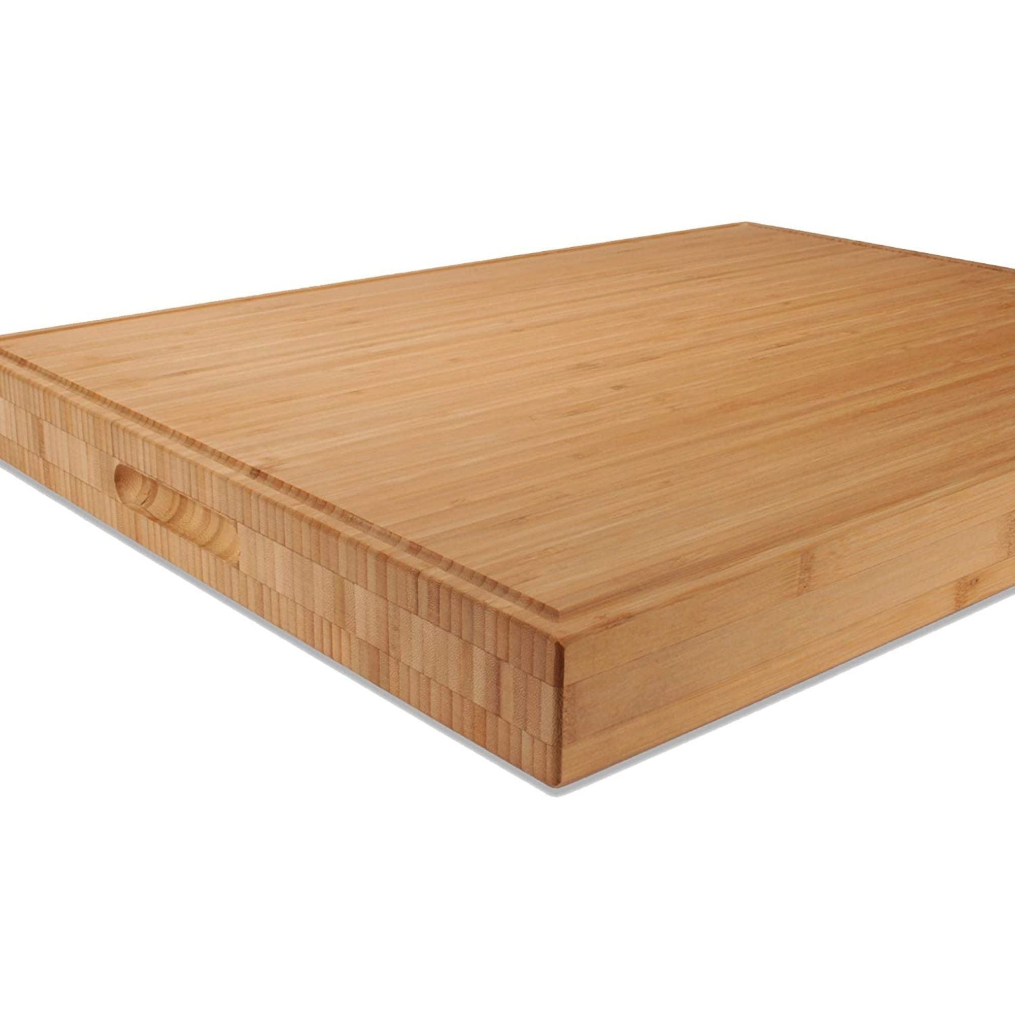 bamboo butcher block cutting board side view handles