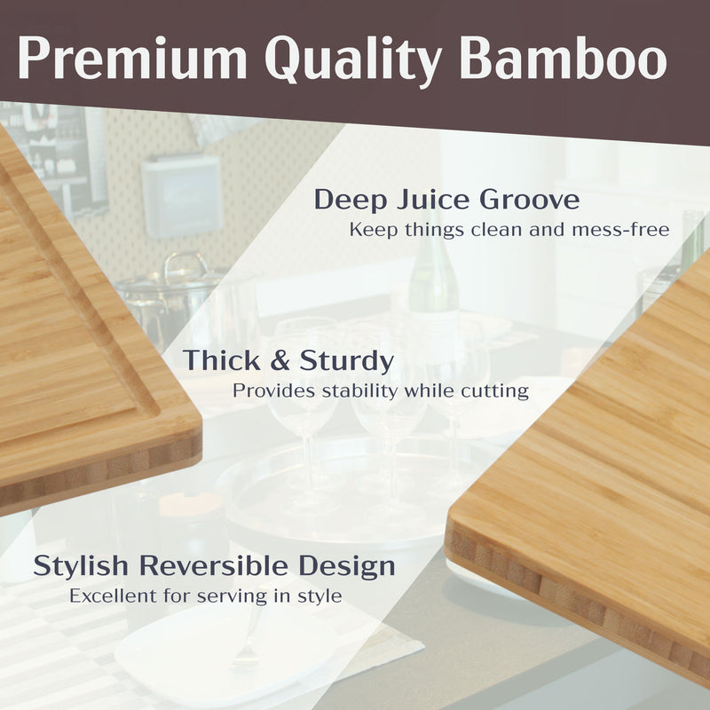 Heavy Duty Premium Bamboo Cutting Board Grooved 15.75" x 11.75" x 0.75"