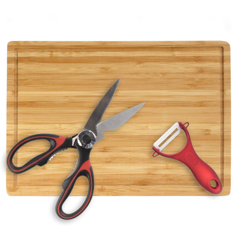 Thin Bamboo Cutting Board With Free Kitchen Scissor Set